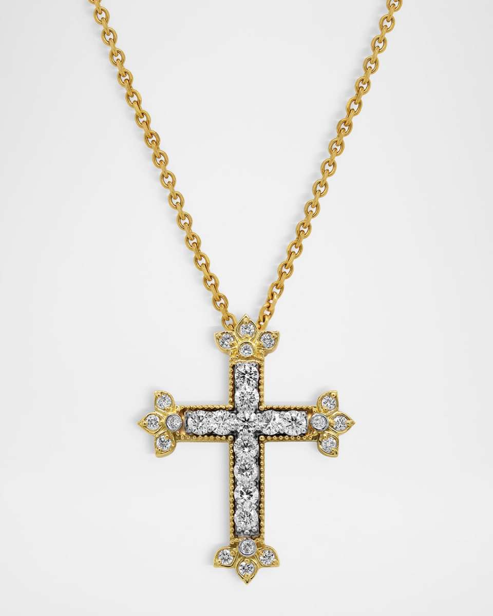 18K Yellow Gold Cross Pendant Necklace with Diamonds